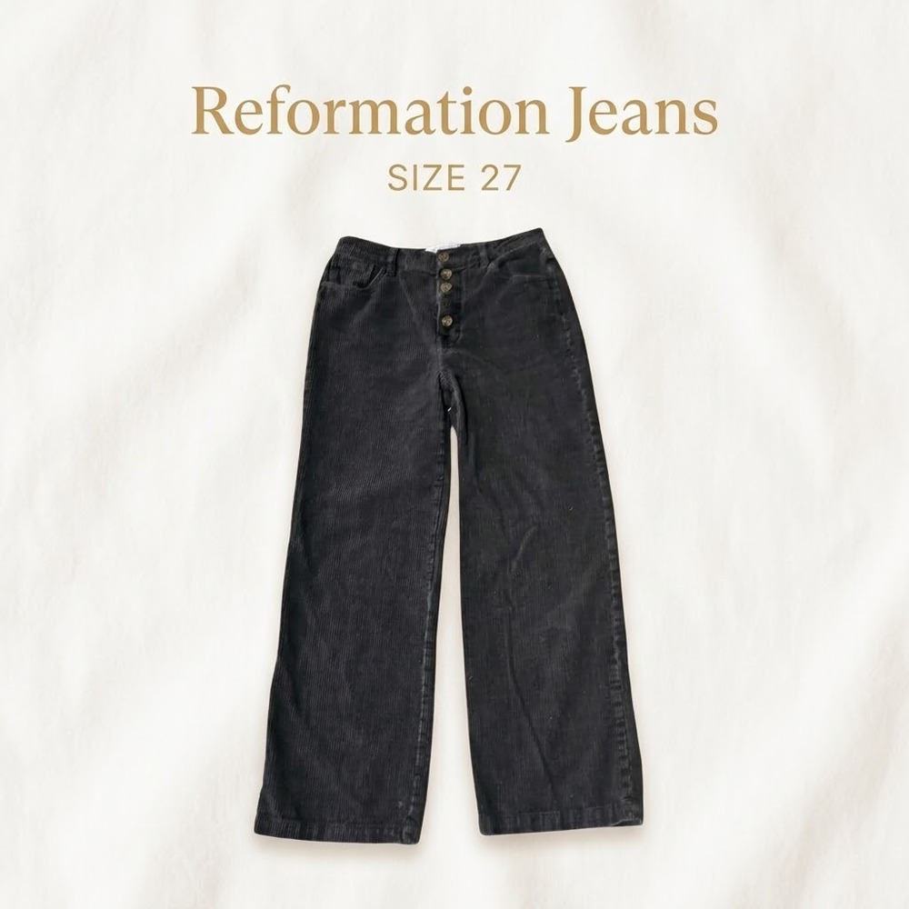 Reformation Wide Leg Corduroy Pants Women Size 27 Black Cotton Dark Academia
